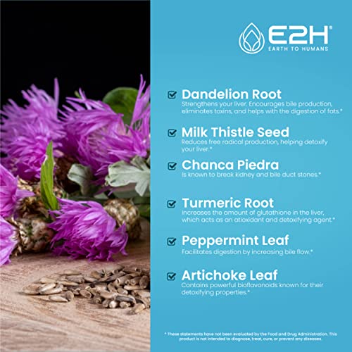 E2H Liver Support Supplement With Milk Thistle - Liver Cleanse And Detox - Artichoke Extract, Dandelion Root, Chanca Piedra, And More - Absorbent Liquid Formula - 2 Fl Oz #TOP4