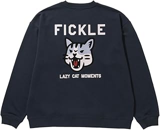 [NAVY] [ネイビー] 裏毛 トレーナー メンズ スウェット 大きめ ゆったり アニマルフェイス トラ ネコ プリント トップス