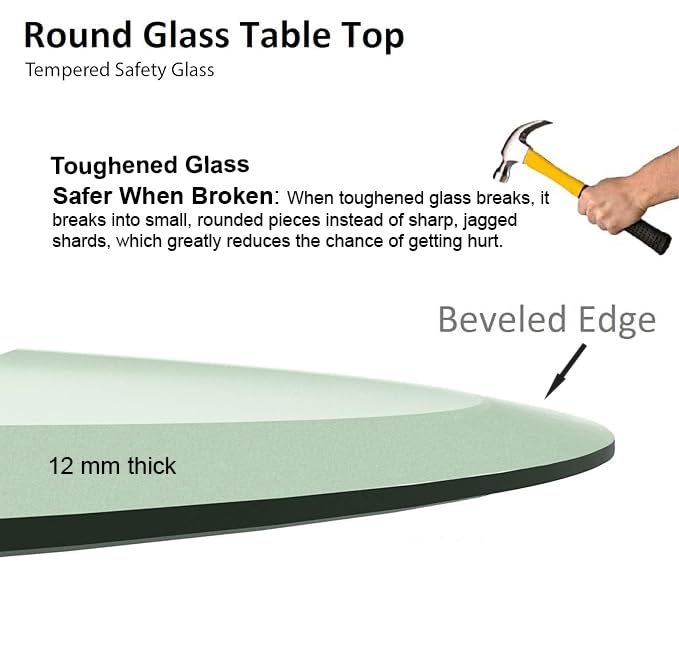Image of Folding Dining Table for Office, Home, Cafe - 36-inch Round 12 MM Thick Toughened Glass Top with Stainless Steel Frame (Black Powder Coated)
