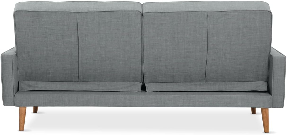 EVERGREENWEB Divano letto 3 Posti Clic Clac Trasformabile in Letto una Piazza e Mezza con 2 Cuscini GRATIS, Doppio Schienale Reclinabile 3 livelli, Tessuto Imbottito Capitonné Grigio, Piedi in Legno