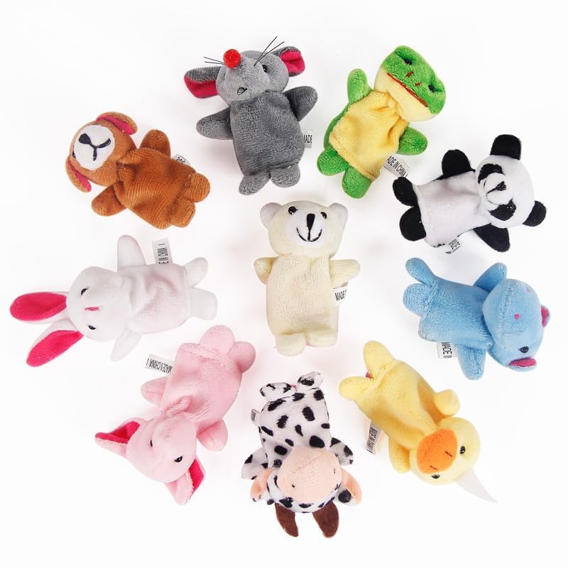10Pcs Animal Finger Puppets Set - Soft Plush Velvet Animals Finger Puppet Toys for Kids, Mini Plush Figures Toy Assortment for Boys & Girls, Party Favors for Shows, Playtime, Schools 3