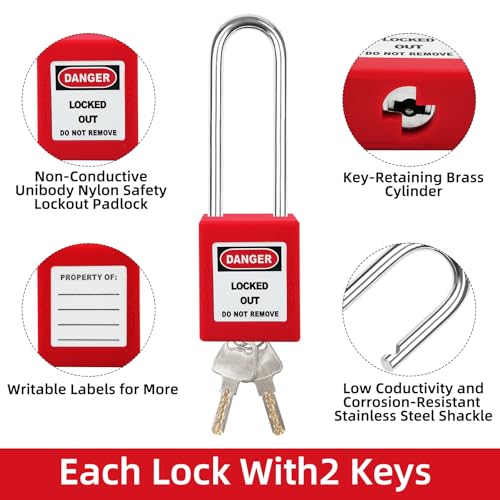 Image of Lockout Tagout Locks Set 5pcs Loto Locks,Red Lockout Locks Keyed Different,Safety Padlocks for Electrical Lockout Tag Out Kit,2 Keys Per Lock, OSHA Compliant Lock Out