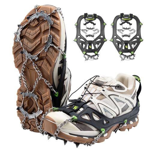 Qunature Crampones para Botas de Senderismo con Bolsa, 22 Dientes de Acero Inoxidable 420J2 Antideslizante para Hombre y Mujer, Caminar, Senderismo, Escalada, Pesca y Montañismo, L