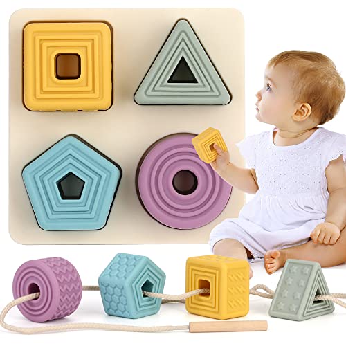 FRUSE Juguetes de Puzzle de Silicona para Bebé de +6 Meses,Bloques de Silicona para Bebés,Mordedores Juguetes,Juguetes de Enhebrado para Niños,Juguetes Educativos Sensoriales para Bebes 1 2 3 Año Cover