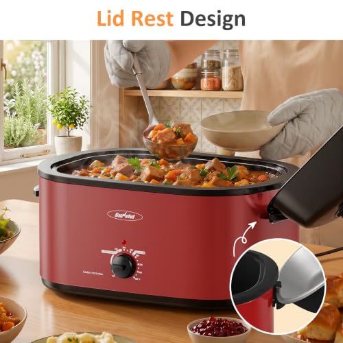 Image of Sunvivi Roaster Oven, Electric Roaster Pan with Lid 28QT for Large Turkey | Self-Basting & Glass Viewing Lid, Removable Pan, 150-450F Temp Control, for Baking Slow Cook Defrost Warm Turkey Up to 28lb