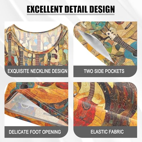 ALAZA Fantasy Guitar Tree Music Pajamas Set Short Sleeve Cotton Sleepwear Summer Pjs 2 Piece 5-14Y4