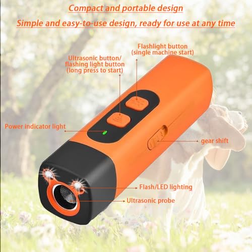 HuaMuDM Anti Bell Gerät Hunde,Ultraschall Hundeabwehr mit 3 Einstellbaren Frequenzen LED-Taschenlampe, Wiederaufladbar Antibell Ultraschall Gerät,für Kleine Große Hunde Innen Außenbereich Hund