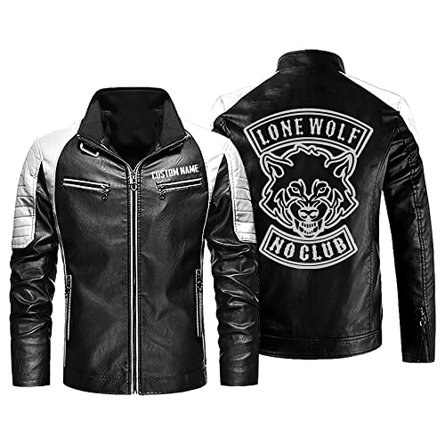 Biker Gift Lone Wolf No Club Personalized Men PU Leather Vest Coat Jackets Motorcycle Customs Gift