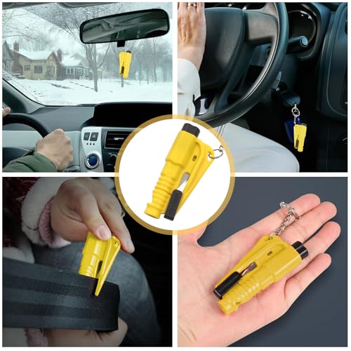 Ruzister 2 Stück 3 In 1 Notfall Schlüsselanhänger Mit Fensterbrecher Und Gurtschneider, Rettungshammer Für Autos, Tragbar Und Einfach Zu Bedienen, In Lila Und Gelb