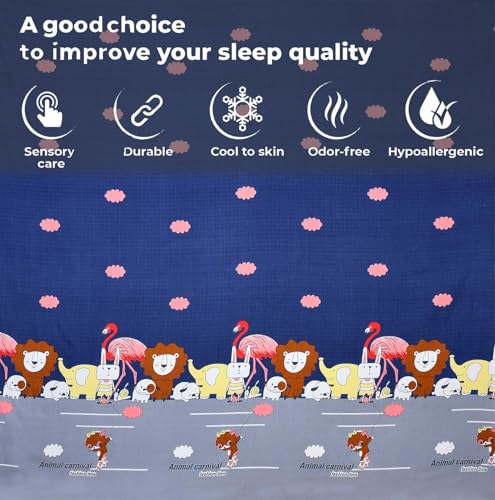 Image of Filymore Animal Carnival Elastic Fitted bedsheet for Kids Room Single Bed 240 TC Soft Microfiber 1 bedsheet and 1 Pillow Covers (Size 72 x 36 inches) fit up to 6 inches Mattress(Color-Blue and Grey)