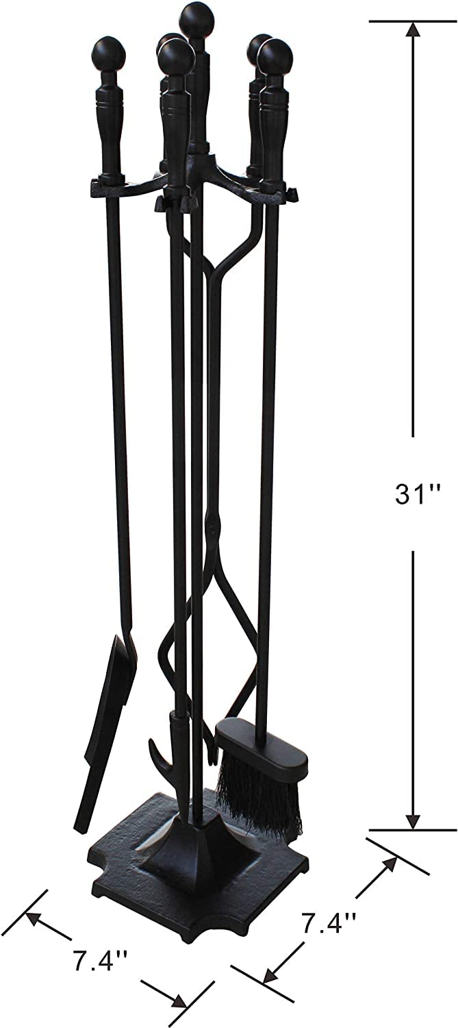 Juego de herramientas de chimenea de hierro forjado negro, 5 piezas, para estufa de leña, pinzas de tronco, accesorios de chimenea de alta resistencia 8