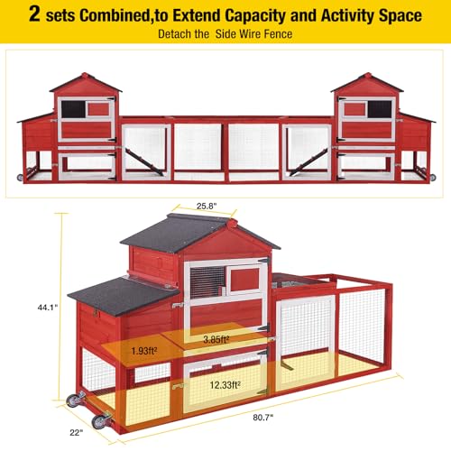 Aivituvin Chicken Coop Expandable Mobile Chicken House for Outdoor with Wheels, Nesting Box, Leakproof Pull-on Tray and UV-Resistant Roof Panel (Red) - Image 5