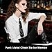 PASDUCHAS Black Fashion Tie for Women & Girl, Punk Metal Chain Pre-tied Adjustable Necktie