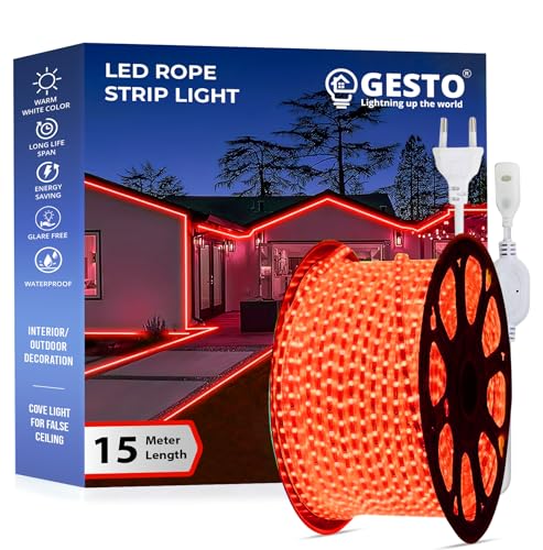 Image of Gesto 15 Meter Rope Led Strip Lights - Outdoor Lights Waterproof for Balcony Decoration,Home Decor & Interior Decoration | Decorative Lights for Diwali Decoration,Cove Light for Ceiling (Red)