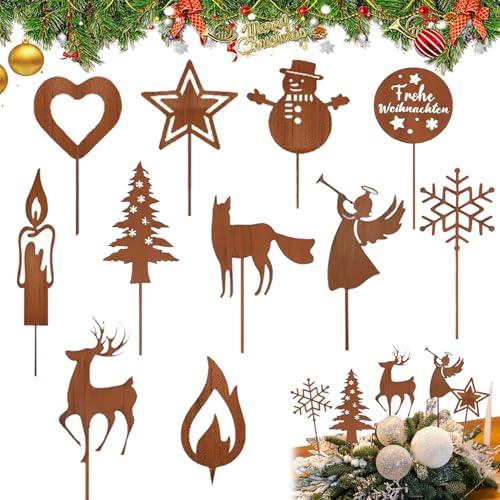 Roststecker Weihnachten, 11 Stück Gartenstecker Weihnachten,...