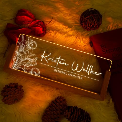 Image of Custom Name Plate for Desk, Personalized Light Up Acrylic Desk Name Plate, Personalized Office Gifts for Boss Coworkers Teacher, Employee Appreciation GIfts, Office Decor for Women Men