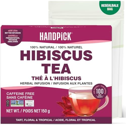 HANDPICK, Hibiscus Tea Bags - 100 Count | Caffeine-Free, Pure Ing...