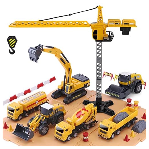 iPlay, iLearn Construction Site Vehicles Toy Set, Kids Engineering Playset, Tractor, Digger, Crane, Dump Trucks, Excavator, Cement, Steamroller, Birthday Gift for 3 4 5 Year Old Toddlers Boys Children