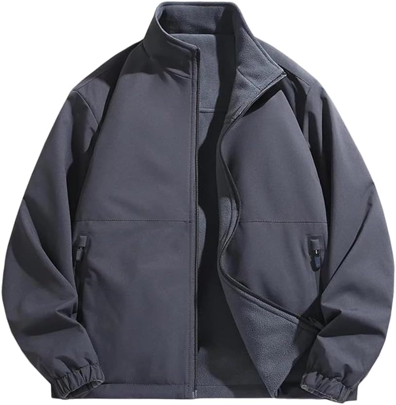 Men Double Sided Jacket Fleece Jacket Sports Leisure Stand Up Collar Fleece Coat For Men