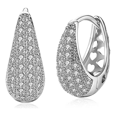 14K White Gold Plated CZ Hoop Earrings For Women Men Fashion Cubic Zirconia Earrings 0.7'' Cover