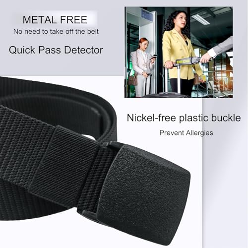 Black Belt Men,Mens Web Belt Canvas,Work belt with Plastic Buckle,Tapered Ends,Sliding Ring Buckle,Outdoors,120cm/47.24inch2