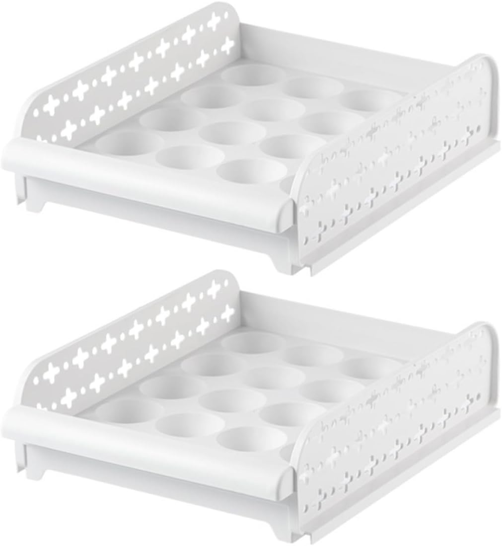2pcs Drawer Egg Storage Box 20 Cell PP Stackable Fridge Organizer