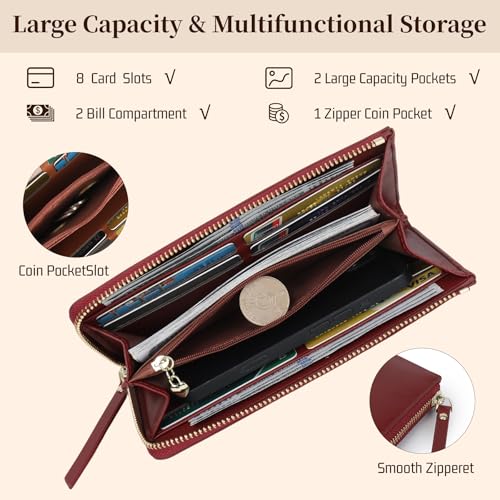 Luxury Wallet For Women Slim,Elegant Clutch Wallet For Women,Ladies Wallets With Cell Phone Pouch,Zip Pocket & Cards Organization(A2511-Red)4