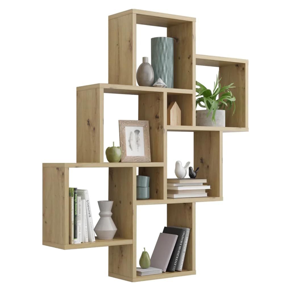 FMD furniture Wandregal Artisan Oak Nb Eiche 81,2 x 94,3 x 15,7 cm stabiles Hängeregal mit 8 Fächern