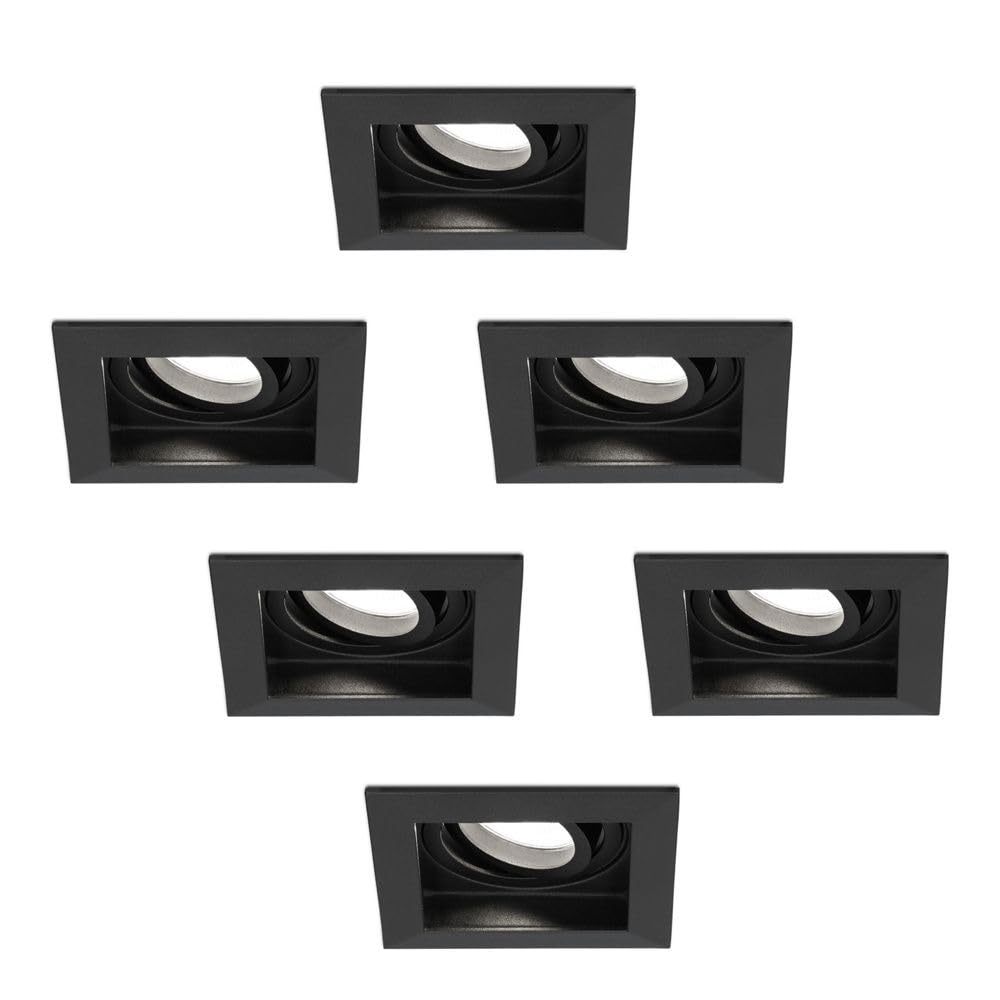 HOFTRONIC - LED Einbaustrahler 230V Eckig Schwenkbar Dimmbar Schwarz Extra Kaltweiß 6er set Deckeneinbauleuchte 6x345lm Einbauspots GU10 - Deckeneinbaustrahler, Wohnzimmer und Büro