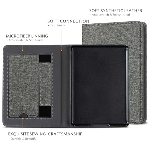 Image of CoBak Case for 6 inch E-Reader - PU Leather Smart Cover with Auto Sleep /Wake & Hand Strap, not Compatible with Kobo Clara,Gray