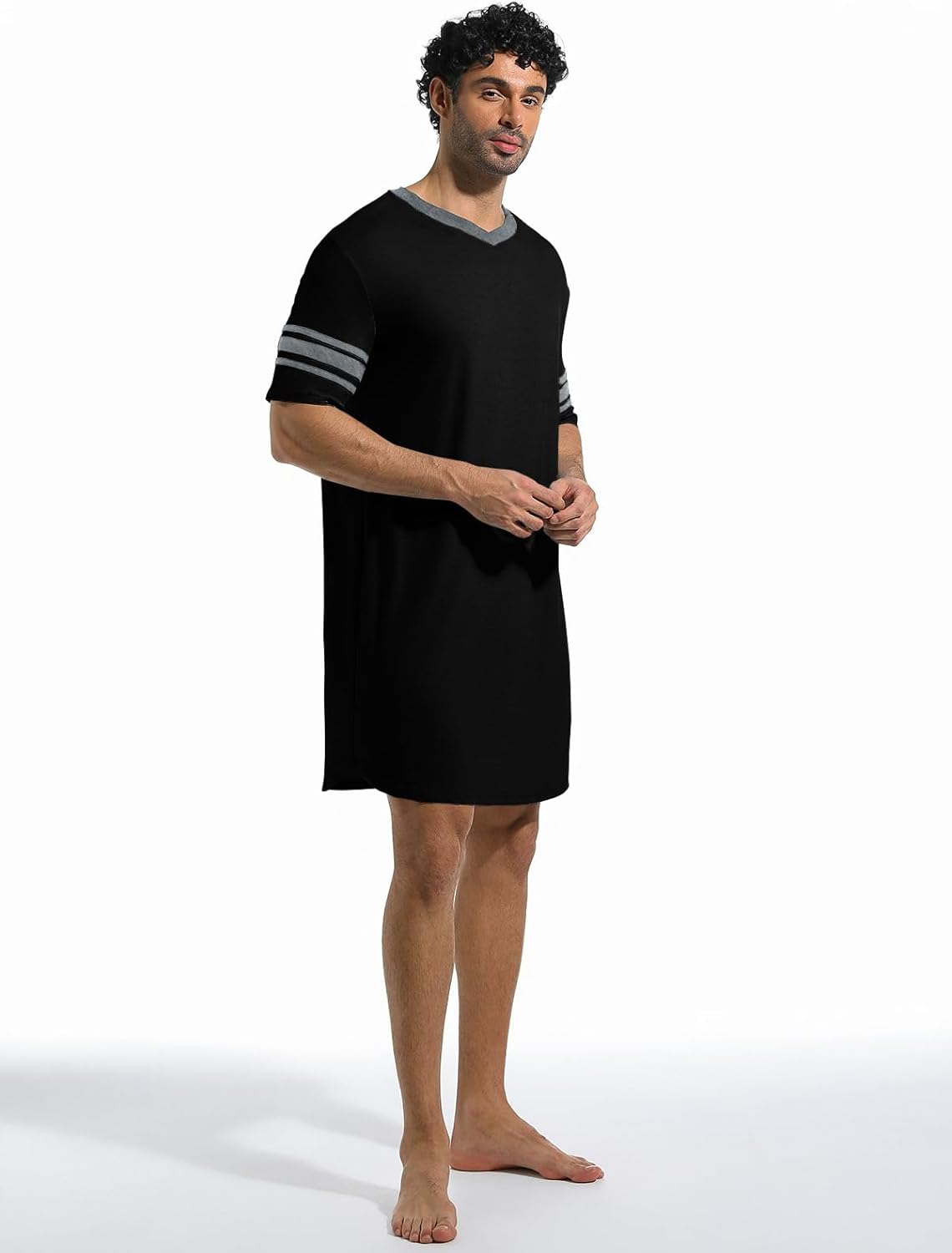 Runcati Mens Nightshirt Short Sleeve V Neck Sleep Shirt Soft Loose Fit Lounge Nightwear Sleepwear Pajama - Image 5