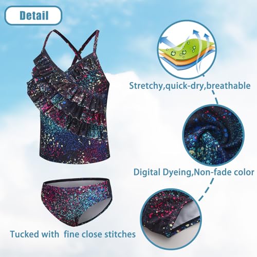 Image of Girls Tankini Swimsuits Two Piece Bathing Suit Hawaiian Ruffle Swimwear Set for Kids Girls 3-16 Years
