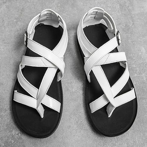 Men's Leather Thong Hollow Gladiator Strap Sandals Summer Casual Cross Strappy Low Top Roman Sandals Outdoor Comfy Adjustable Ankle Strap Beach Shoes3