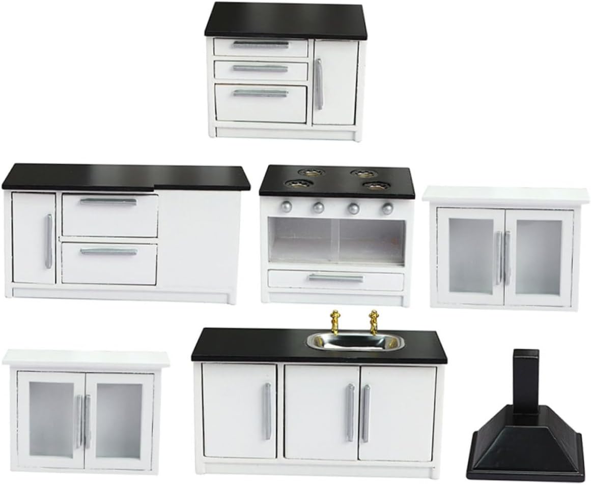 IMIKEYA Mini House Kitchen Accessory Set Wood Miniature Kitchenette for Dollhouse Furnishings