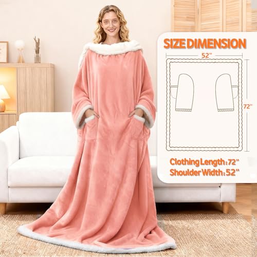 Image of Wearable Heated Blanket With Sleeves & Foot Pocket, Heated Throw Blankets Fast Heating Blanket With 10 Heat Settings Auto Shut Off Over-Heat Protection-Warm Gift, Machine Washable, 52 inch*72 inch+18 inch