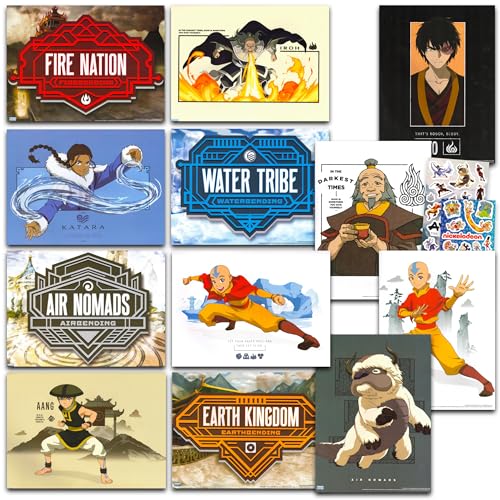 Nickelodeon Avatar the Last Airbender   Juego de pósteres con 12 pósteres de avatar con Aang, Zuko, Appa, más, decoración de habitación de avatar para niños, adolescentes y adultos