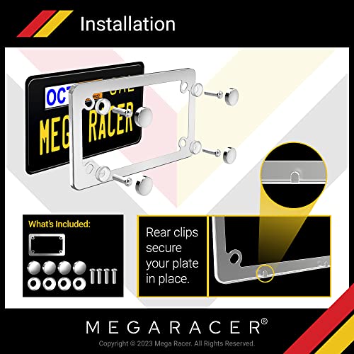 Mega Racer Chrome Harley Davidson Motorcycle License Plate Frame, All Models, Aluminum With 4 Holes, Weatherproof, Motorcycle Accessories, 1 Piece #TOP5