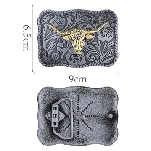 Image of Turquoise Belt Buckle for Men Western Texas Longhorn Bull Rodeo Belt Buckle American Cowboy Chic Gift