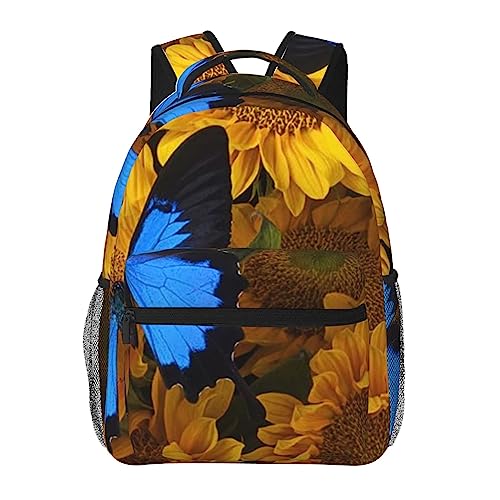 Sac à dos imprimé tournesols et papillons noir pour ordinateur portable homme femme
