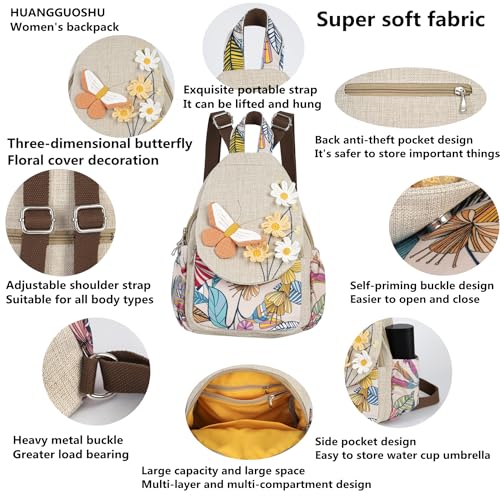 Image of Womens Boho Cotton Hemp Cloth Backpack Boho Vintage Embroidered Casual Purse Handbags Messenger Bag Swan
