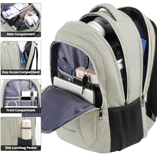 Image of BIKROD Backpack for Men Women, School Backpacks for Teen Boys, Business Anti Theft Sturdy Travel Laptop Backpack, Water Resistant 15.6 Inch Computer Bag Gift, Beige