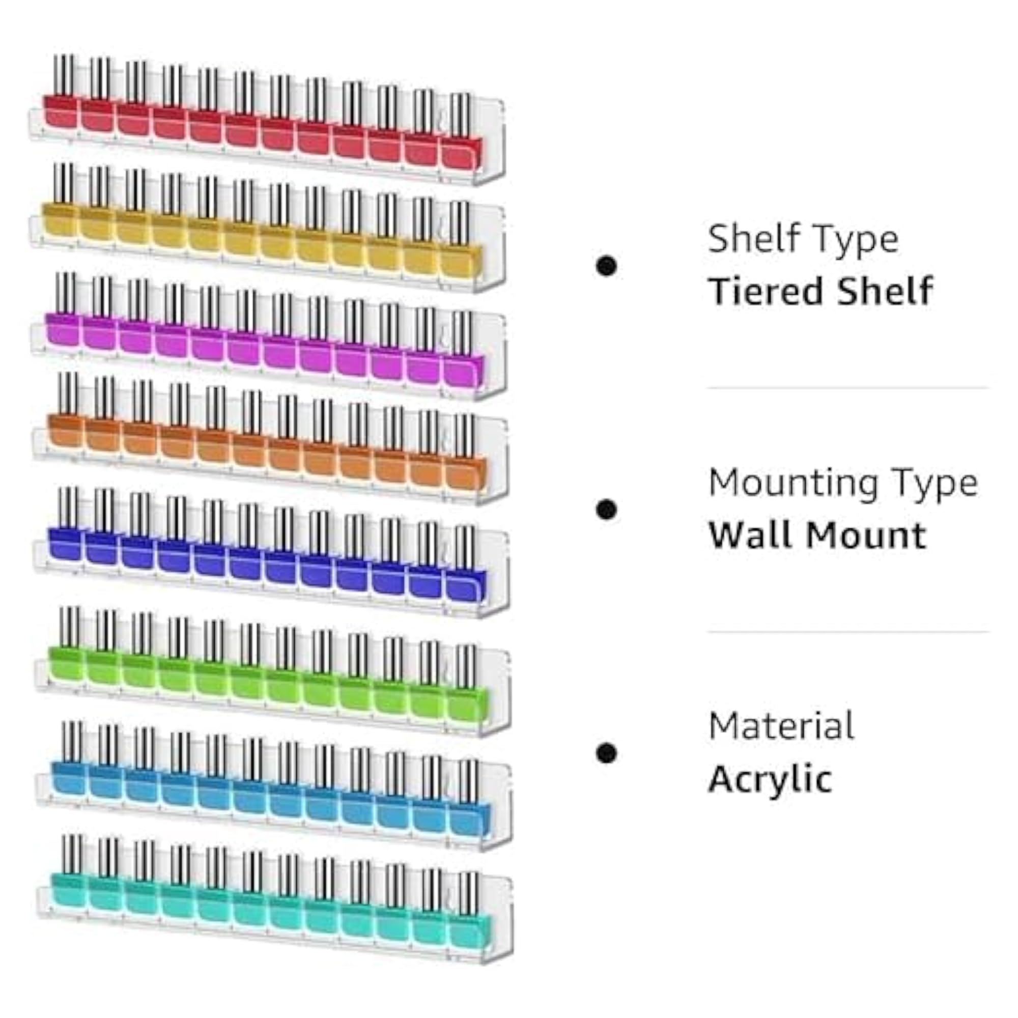 Acrylic Nail Polish Wall Mount Display Rack, Holds 10-15 Bottles