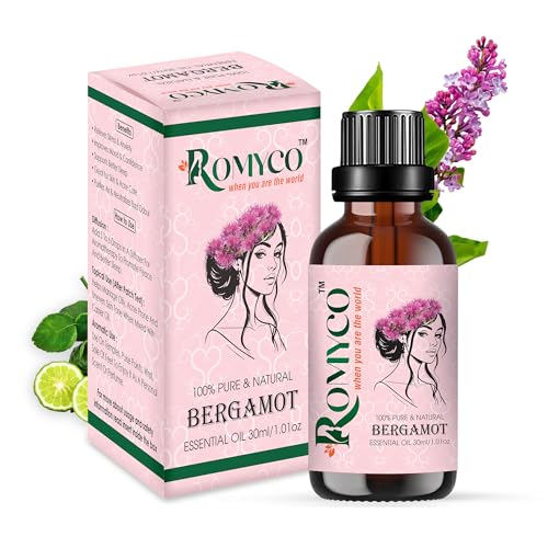 Image of Romyco Bergamot Essential Oil 30ml for Stress Relief, Mood Uplift, Relaxation, Massage & Self-Care | Citrus Aromatherapy, Diffuser | Premium Natural Undiluted
