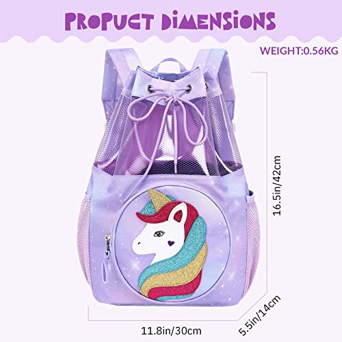 Mygreen Unicorn Gifts For Girls - Unicorn Bag, Children Boy Girl Unicorn Print Drawstring Backpack Outdoor Casaul Portable Shoulder Bag Swim Gymsack Sack Pack Purple Medium #TOP4