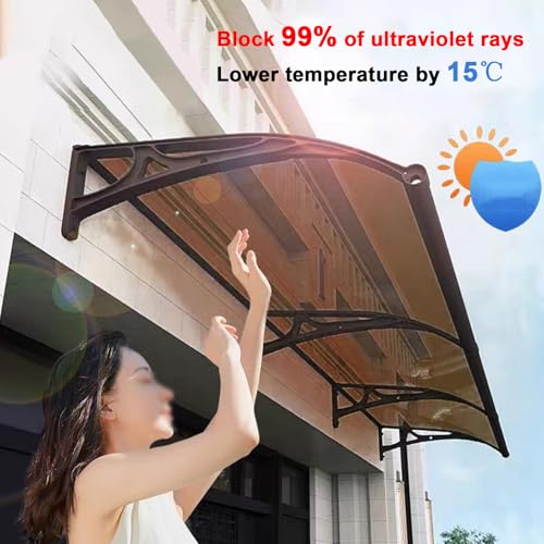 Auvent polycarbonate solide contre pluie et UV, marquise 60x140 cm anti-jaunissement - 5