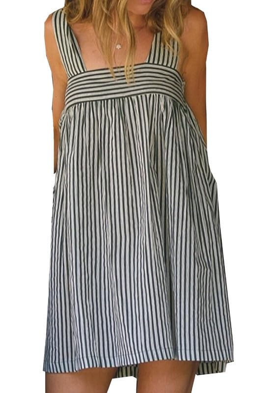 Image of Women Floral Tie Shoulder Mini Dress Cute Square Neck Loose Fit Beach Short Dress Backless Boho Vocation Sundress