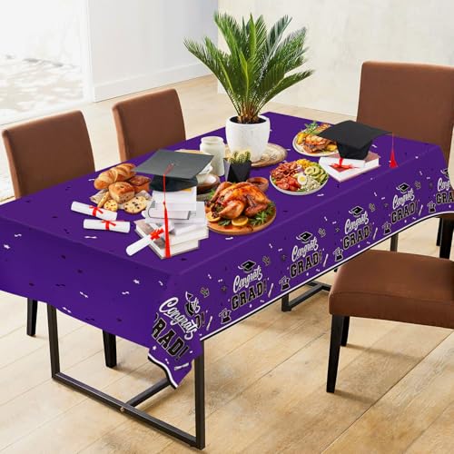 2 Pack Graduation Tablecloth - Congrats Grad Table Cloths, Plastic Disposable Rectangle Purple Class of 2026 Table Cover for Graduation Tables Decorations Party Decor Supplies Favors,108 x 54 Inch — view 6