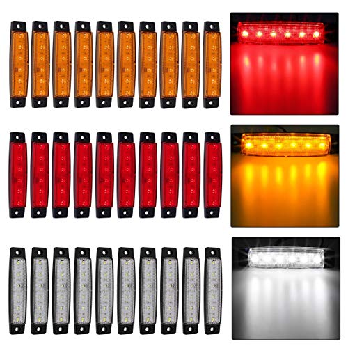 Partsam 30Pcs 3.8" Slim Led Side Marker and Clearance Lights 6 LED Sealed for Truck Trailer RV Led Marker Lights, Thin Side Marker Indicator Lights Lamps, Marine Led Utility Strip Light for Boats 12V