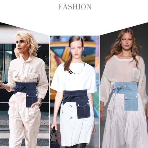 Women's Denim Waist Belt Self Tied Wide Corset Cinch Belts for Dress with Pocket2