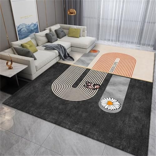 Rugs for Living Room Kinderzimmer Teppiche Nicht verblassendes graues geometrisches Design Balkonteppich Schalldämmung verformend Kuschelecke Teppich Bettumrandung Schlafzimmer 80X1
